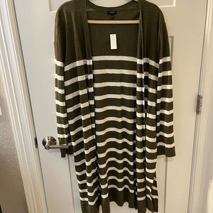 Talbots Striped Duster Cardigan | Size: 2X | Color: Olive Green/Ivory